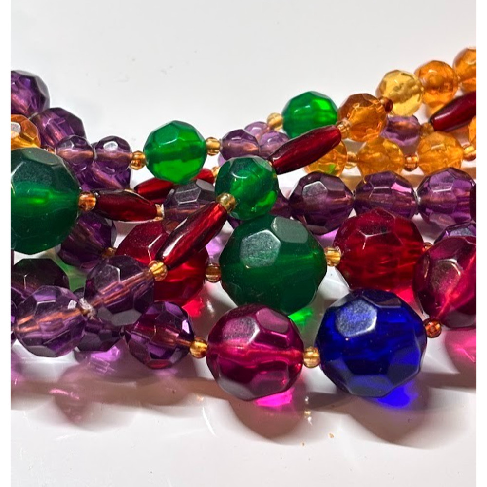 Vtg Chunky Multi Strand Fruit Salad Beaded Necklace Tutti Frutti Lucite Clasp - Picture 5 of 13